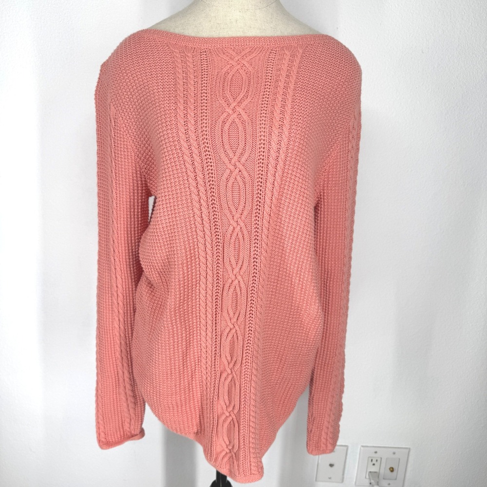 Jeanne Pierre Fisherman‎ Cable Knit Sweater Womens Medium Cotton Coral Oversized